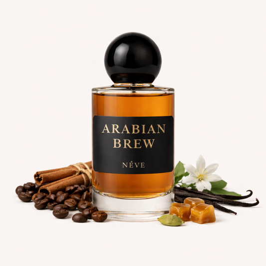 Buy NÉVE Arabian Brew - warm spiced gourmand niche Extrait de Parfum with cinnamon, cardamom, coffee, vanilla and tonka bean, handcrafted in India