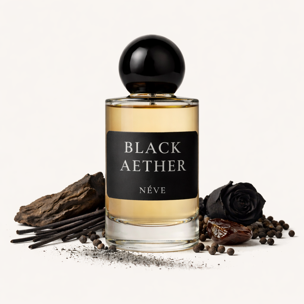 Buy NÉVE Black Aether - dark woody niche Extrait de Parfum with lavender, geranium, cedar, cinnamon, patchouli, moss and amber, handcrafted in India