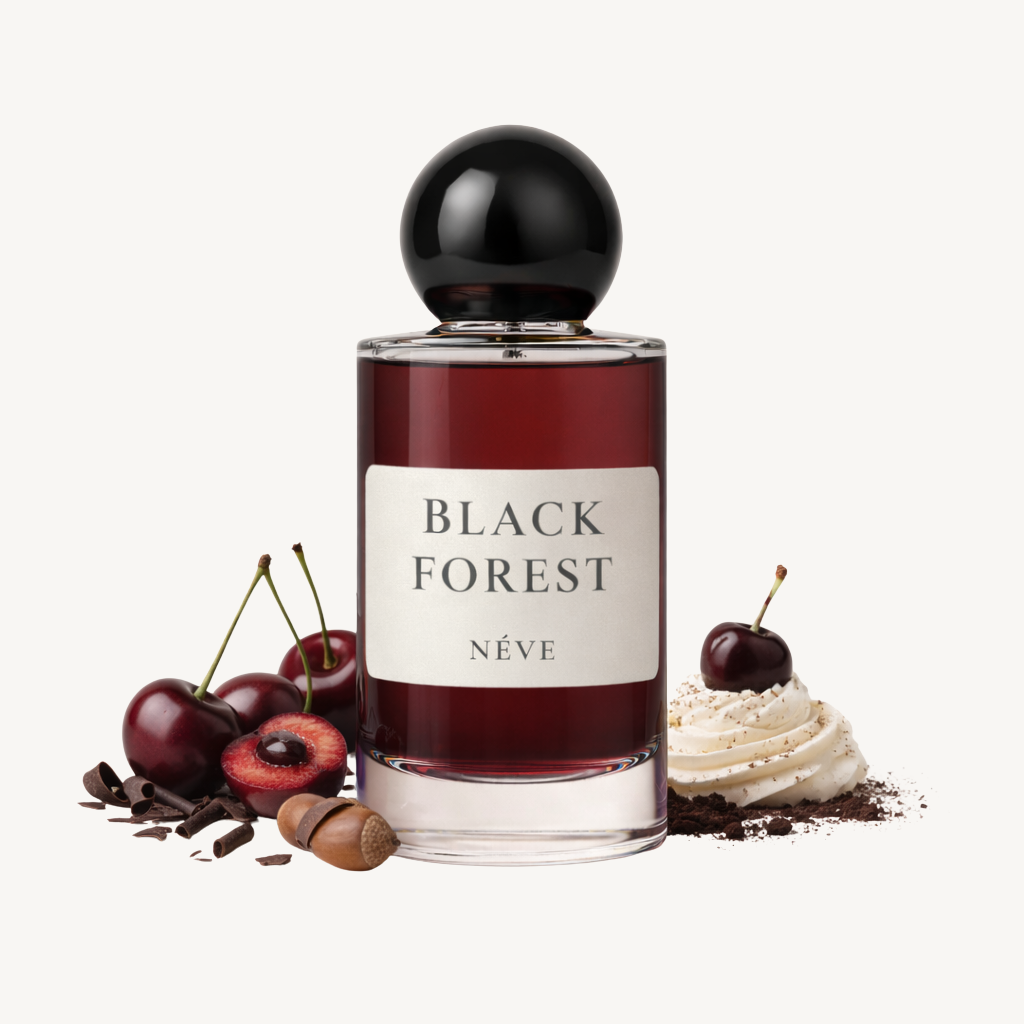 Buy NÉVE Black Forest - cozy gourmand niche Extrait de Parfum with hazelnut, sugar, butter, lilac, vanilla, benzoin and tonka bean, handcrafted in India