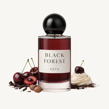 Buy NÉVE Black Forest - cozy gourmand niche Extrait de Parfum with hazelnut, sugar, butter, lilac, vanilla, benzoin and tonka bean, handcrafted in India