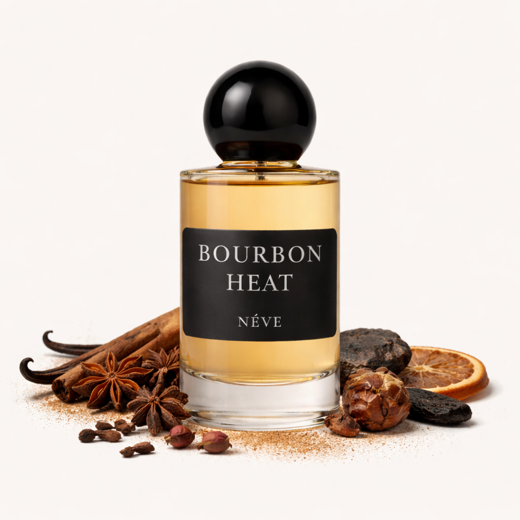 Buy NÉVE Bourbon Heat - rich smoky niche Extrait de Parfum with spices, rum, tobacco, leather, tonka bean and guaiac wood, handcrafted in India