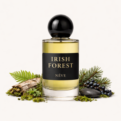 Buy NÉVE Irish Forest - fresh green niche Extrait de Parfum with peppermint, lemon verbena, iris, violet leaf, ambergris and sandalwood, handcrafted in India