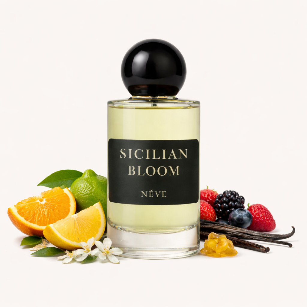 Buy NÉVE Sicilian Bloom - bright citrus niche Extrait de Parfum with Sicilian orange, Calabrian bergamot, Sicilian lemon, mixed fruits and Madagascar vanilla, handcrafted in India