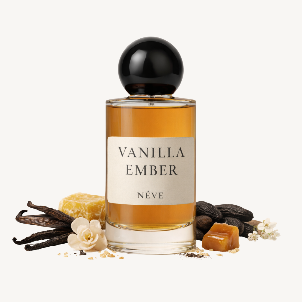 Buy NÉVE Vanilla Ember - sweet gourmand niche Extrait de Parfum with milk, caramel, benzoin, vanilla, amber and musk, handcrafted in India